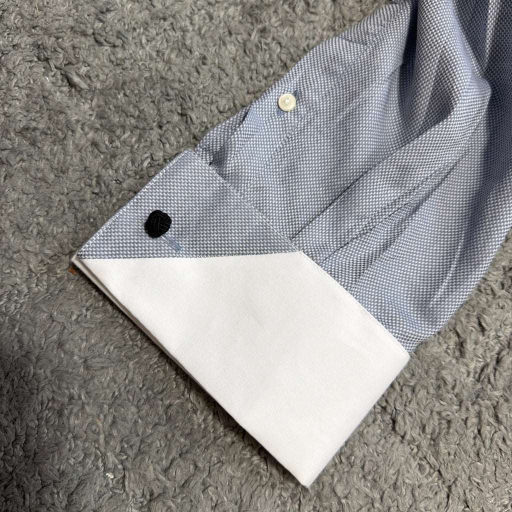 Steven Land Men’s 18.5 34/35 French Cuff Dress Shirt Blue White Contrast NWT