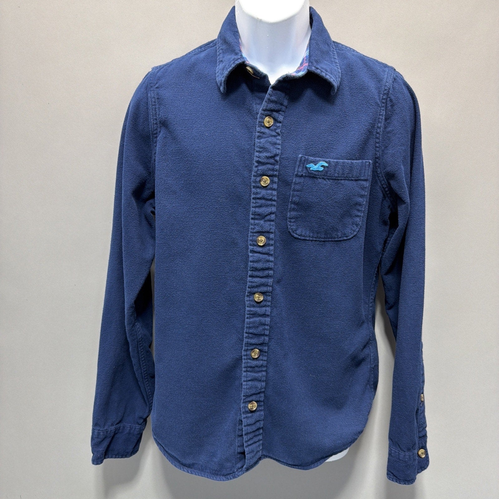 Flannel Shirt Hollister Y2K Blue Button Up Long Sleeve Preppy Outdoor Men’s M