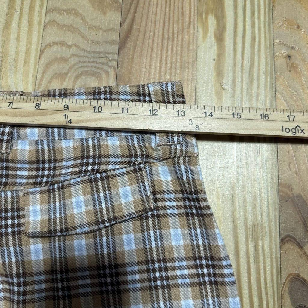 Hollister High Rise Baggy Pants Womens 00R W23 Brown Blue Plaid Wide Leg Y2K