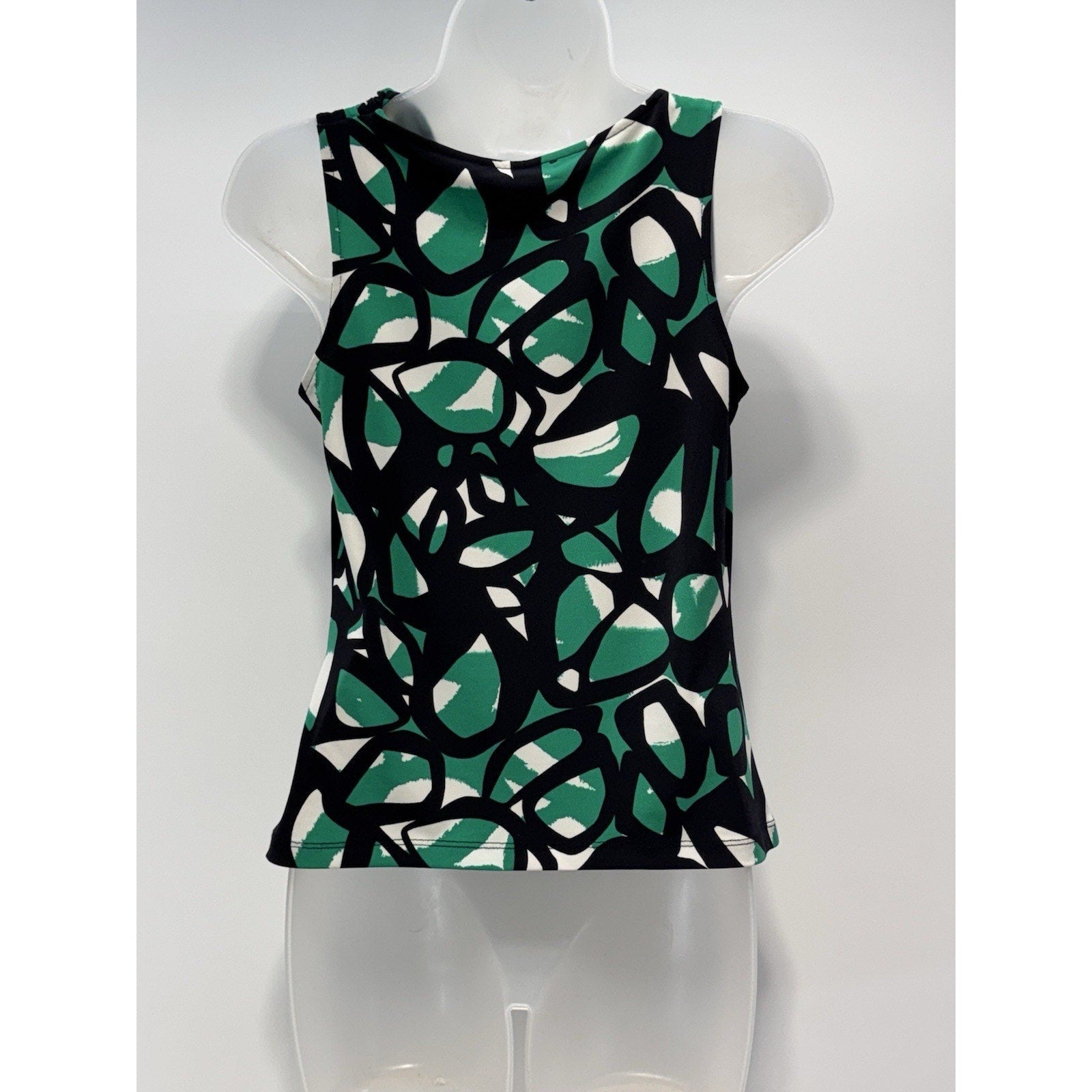 Calvin Klein Sleeveless Cowl Neck Top Blouse Green Black Stretch Size PXS