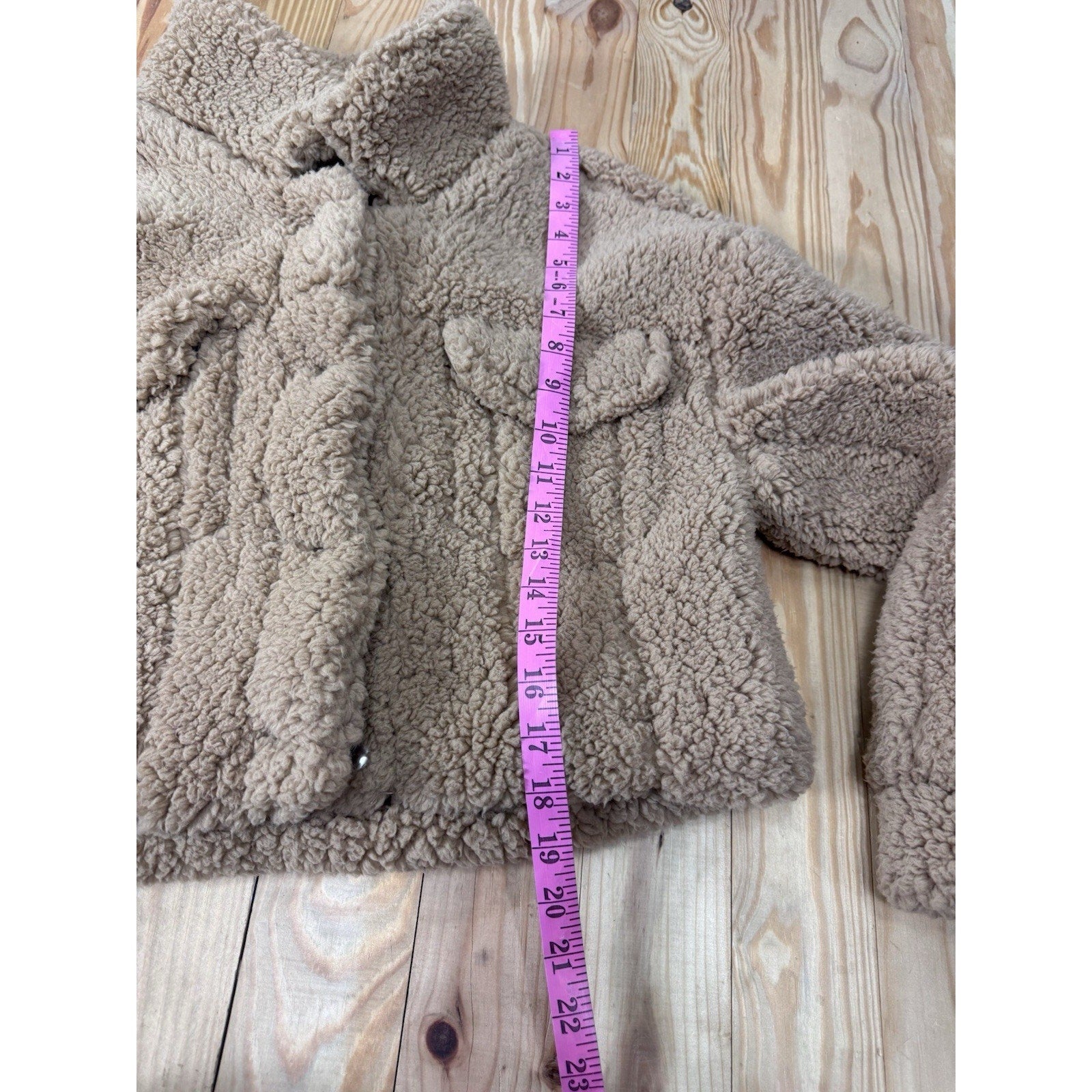 Anna Cai Sherpa Brown Cropped Teddy Bear Jacket Size Medium NWT