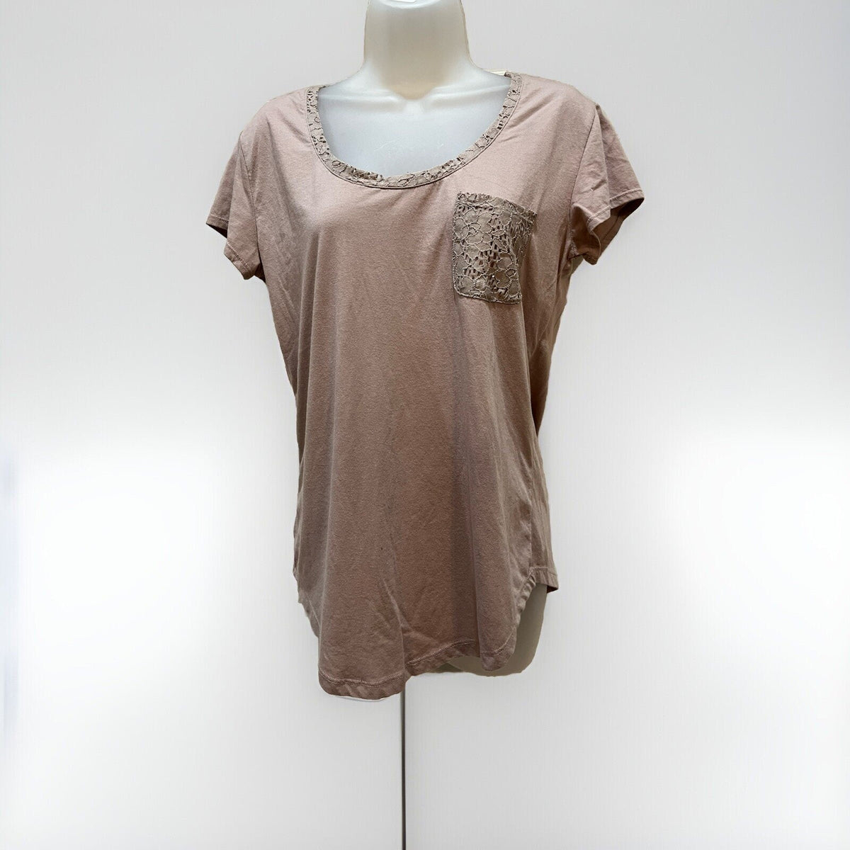 Jasmine & Ginger Women's Size Large Embroidered Brown Short Sleeve Blouse