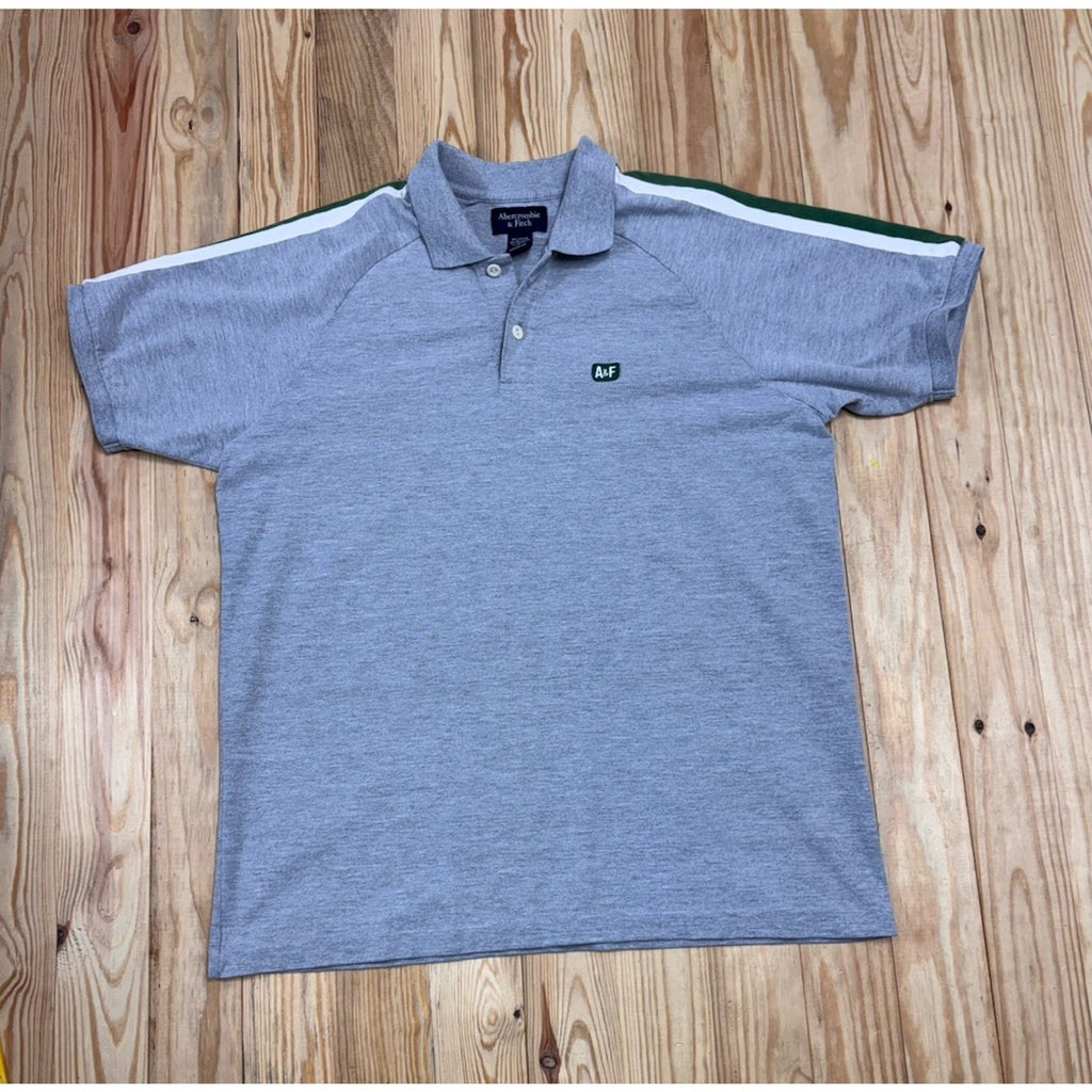 Abercrombie & Fitch Polo Mens XL Muscle Fit Logo Moose Gray With Green White