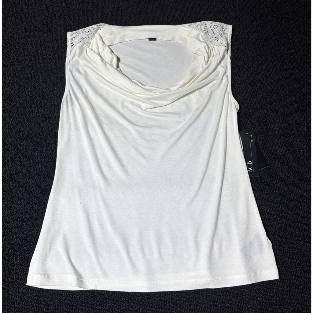AGB Womens Drape Neck Top Cream Blouse Fairy Office Medium Petite Stretch NWT