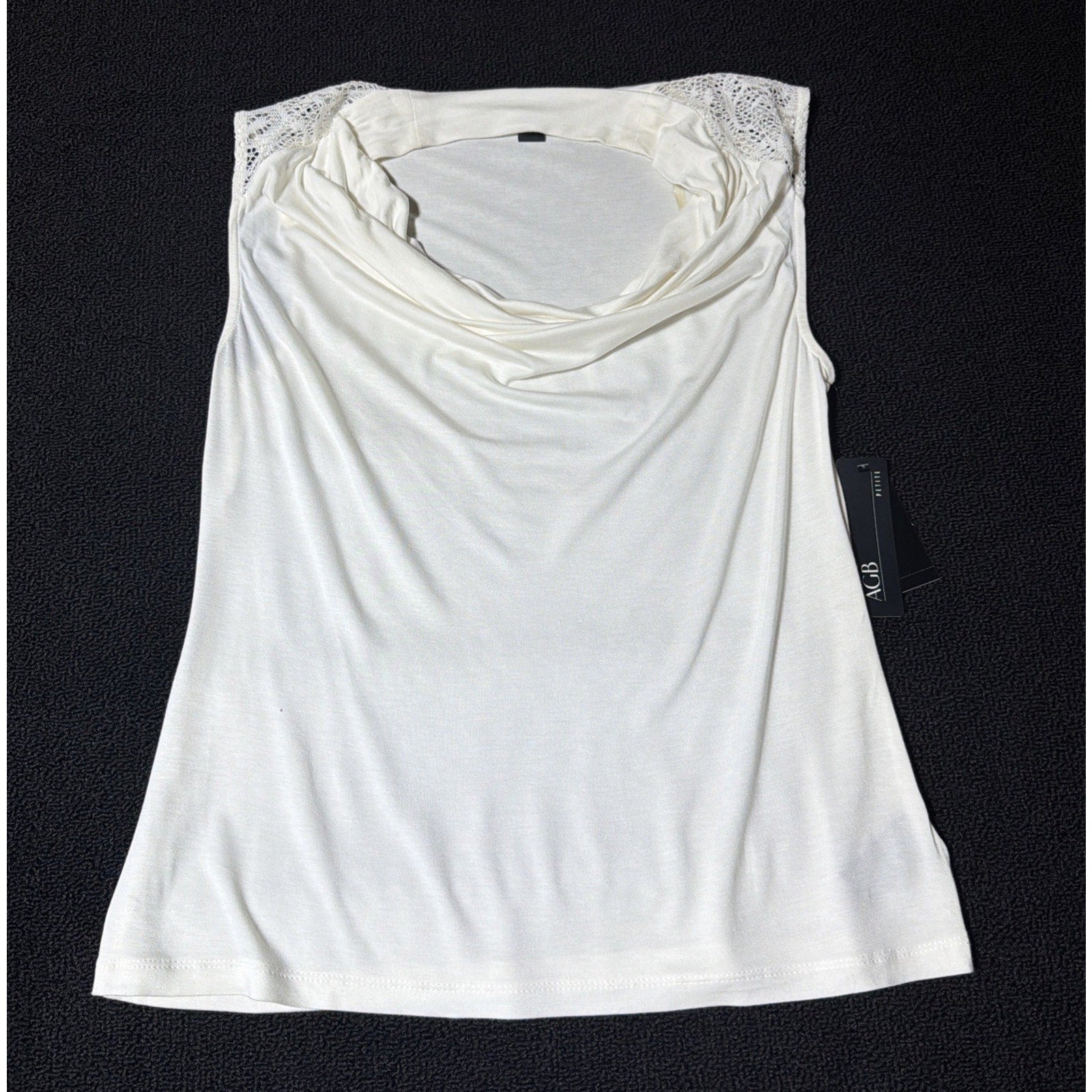 AGB Womens Drape Neck Top Cream Blouse Fairy Office Medium Petite Stretch NWT