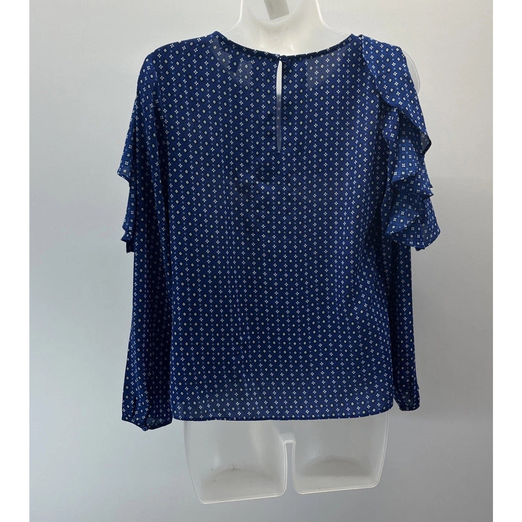 Banana Republic Blue Ruffle Long Sleeve Cold Shoulder shirt Top Blouse XS Petite