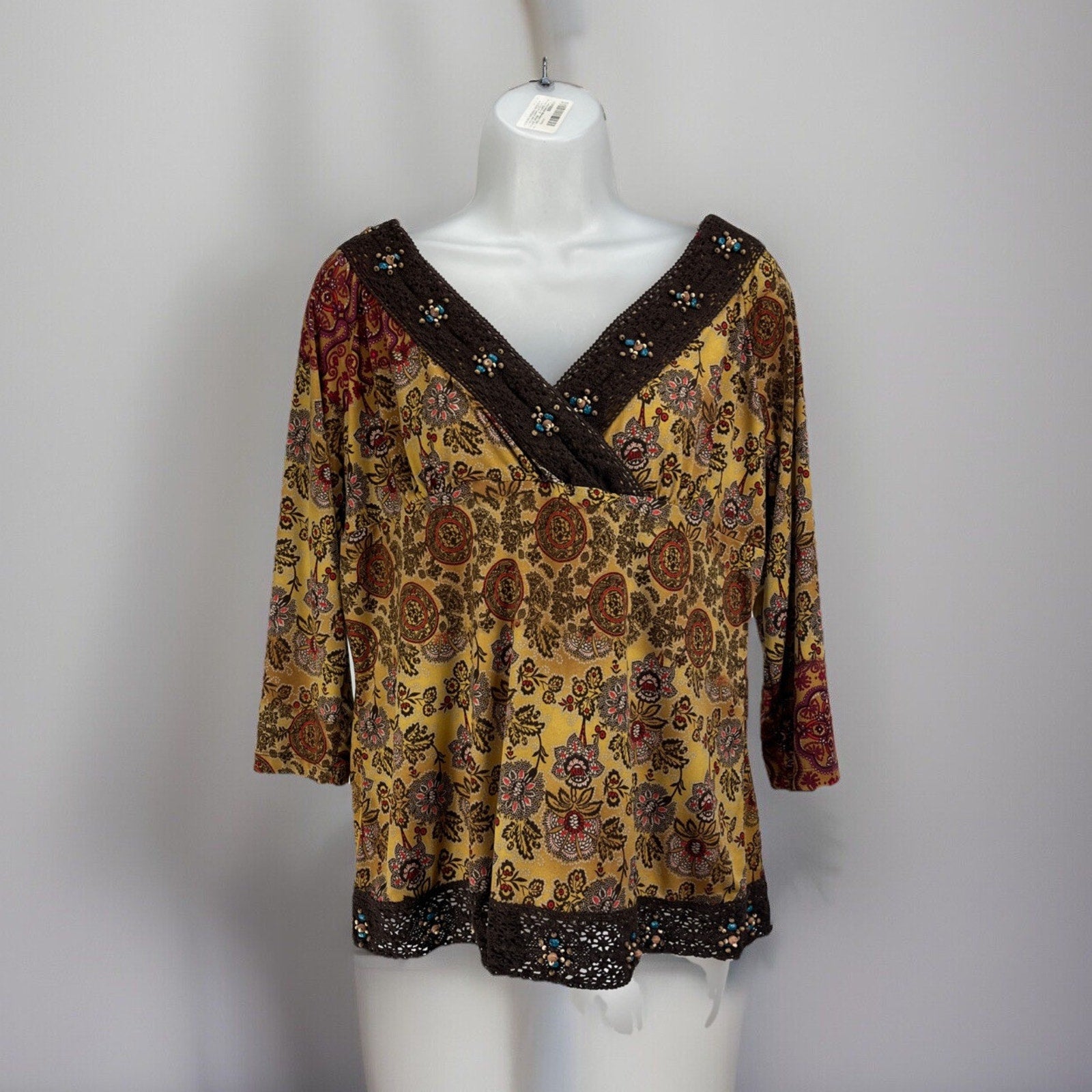 Vintage JTB women's half sleeve multicolor floral stretch tunic top size XL