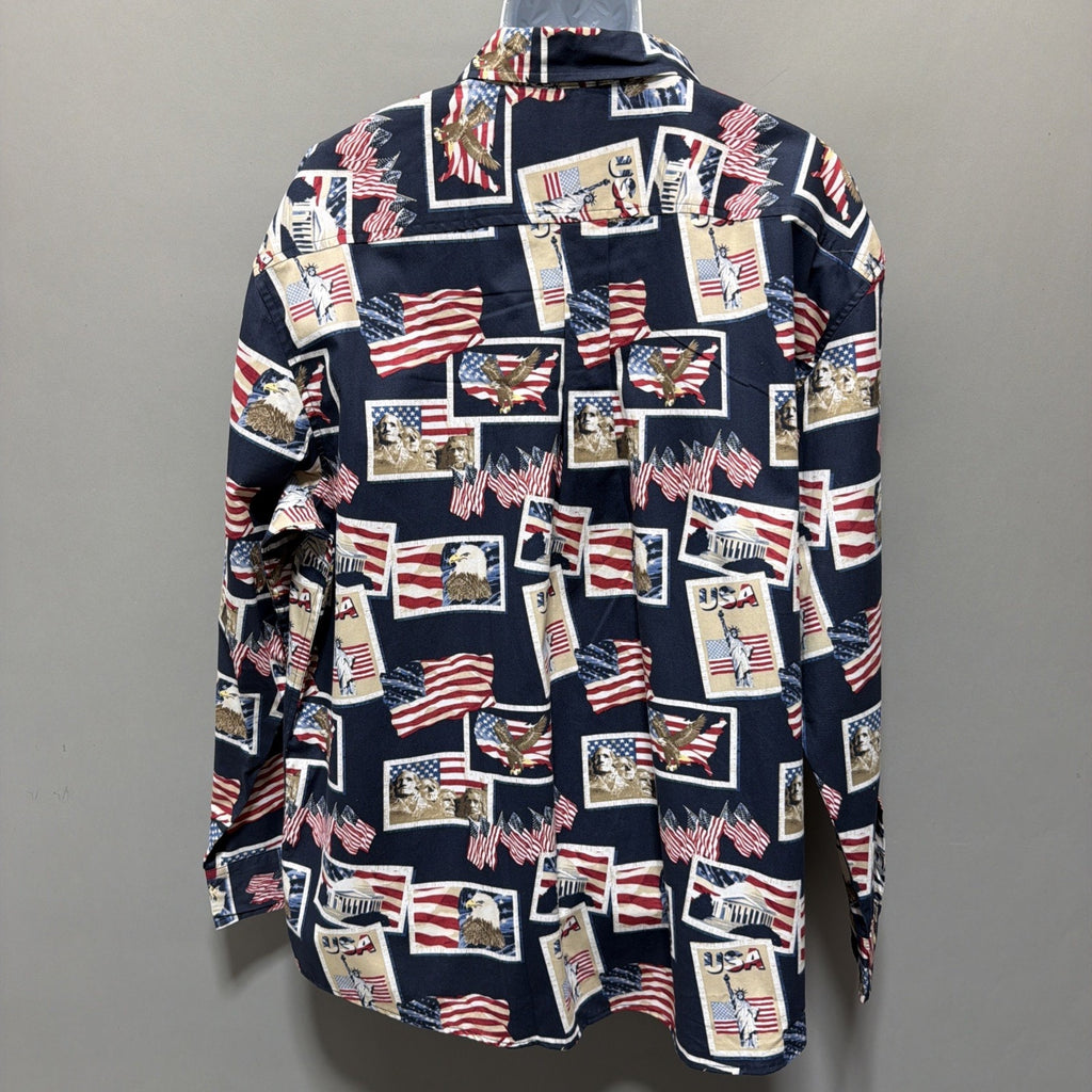 Cotton Traders Men 2XL American Flags Mount Rushmore Eagles USA Button Shirt NEW