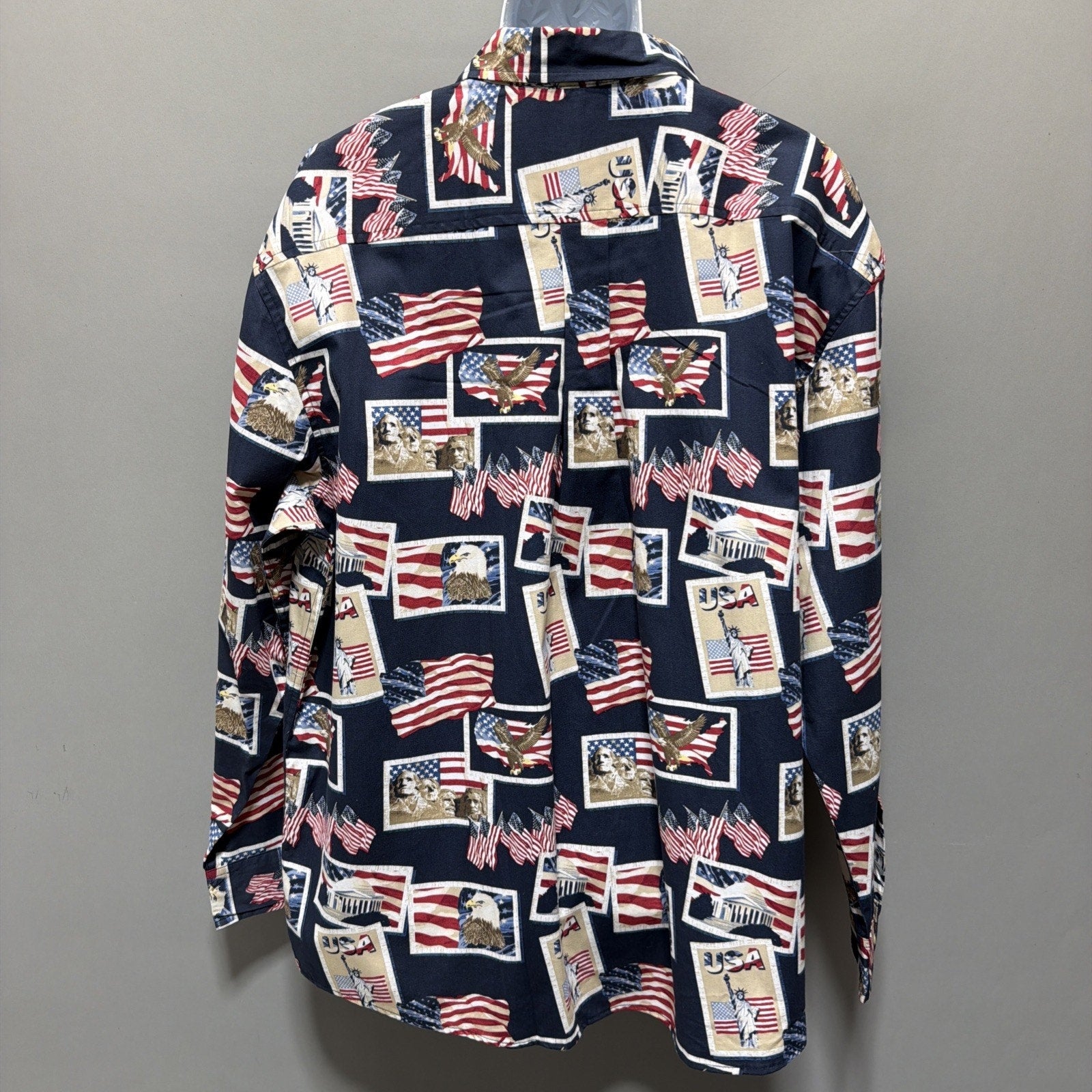 Cotton Traders Men 2XL American Flags Mount Rushmore Eagles USA Button Shirt NEW