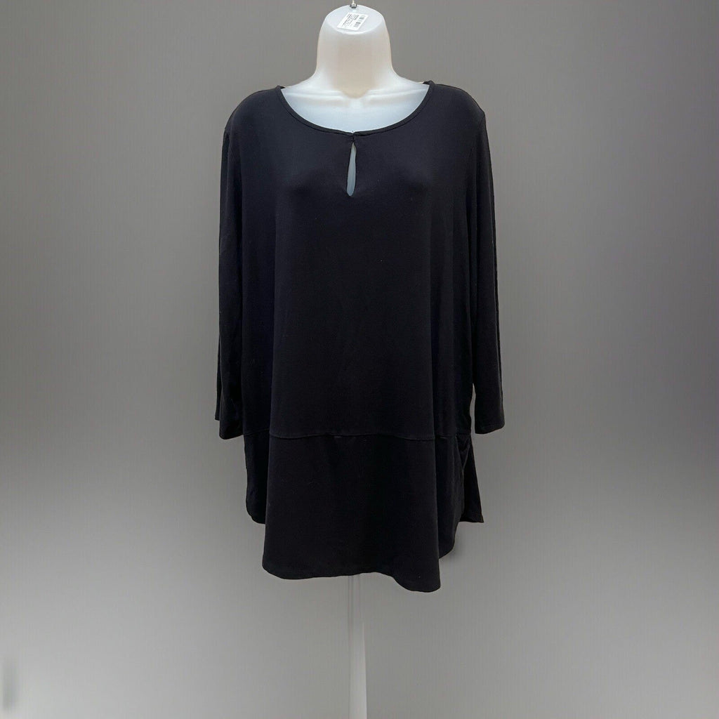 LIZ CLAIBORNE Studio Black Tunic Key Hole Neck Long Sleeve Dress Women's Size XL