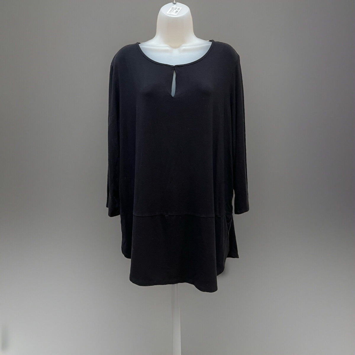 LIZ CLAIBORNE Studio Black Tunic Key Hole Neck Long Sleeve Dress Women's Size XL