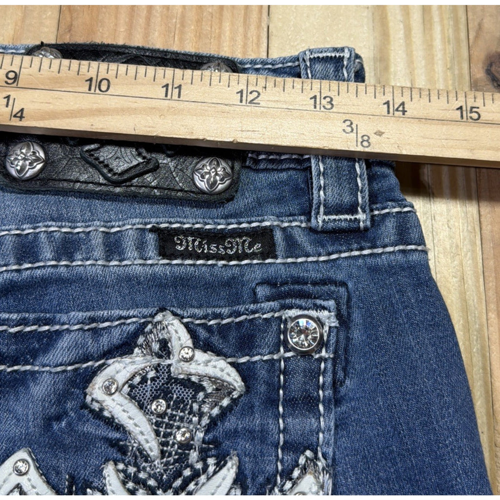 Miss Me Y2K Women's 26 Jeans Skinny JY8282S Leather Cross Embellished Low Rise