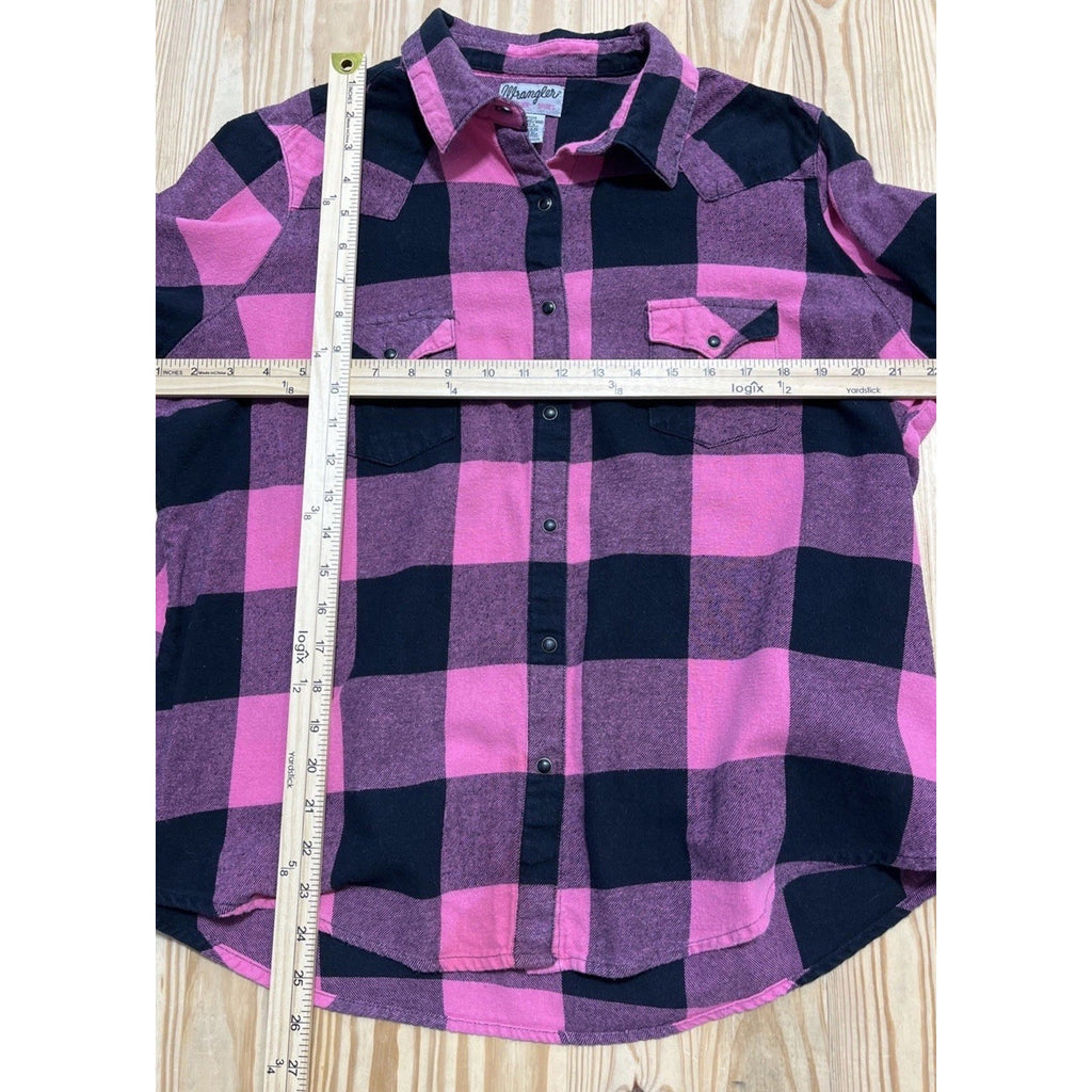 Wrangler Wrancher Western Pearl Snap Shirt XXL Long Sleeve Pink Plaid Cowgirl