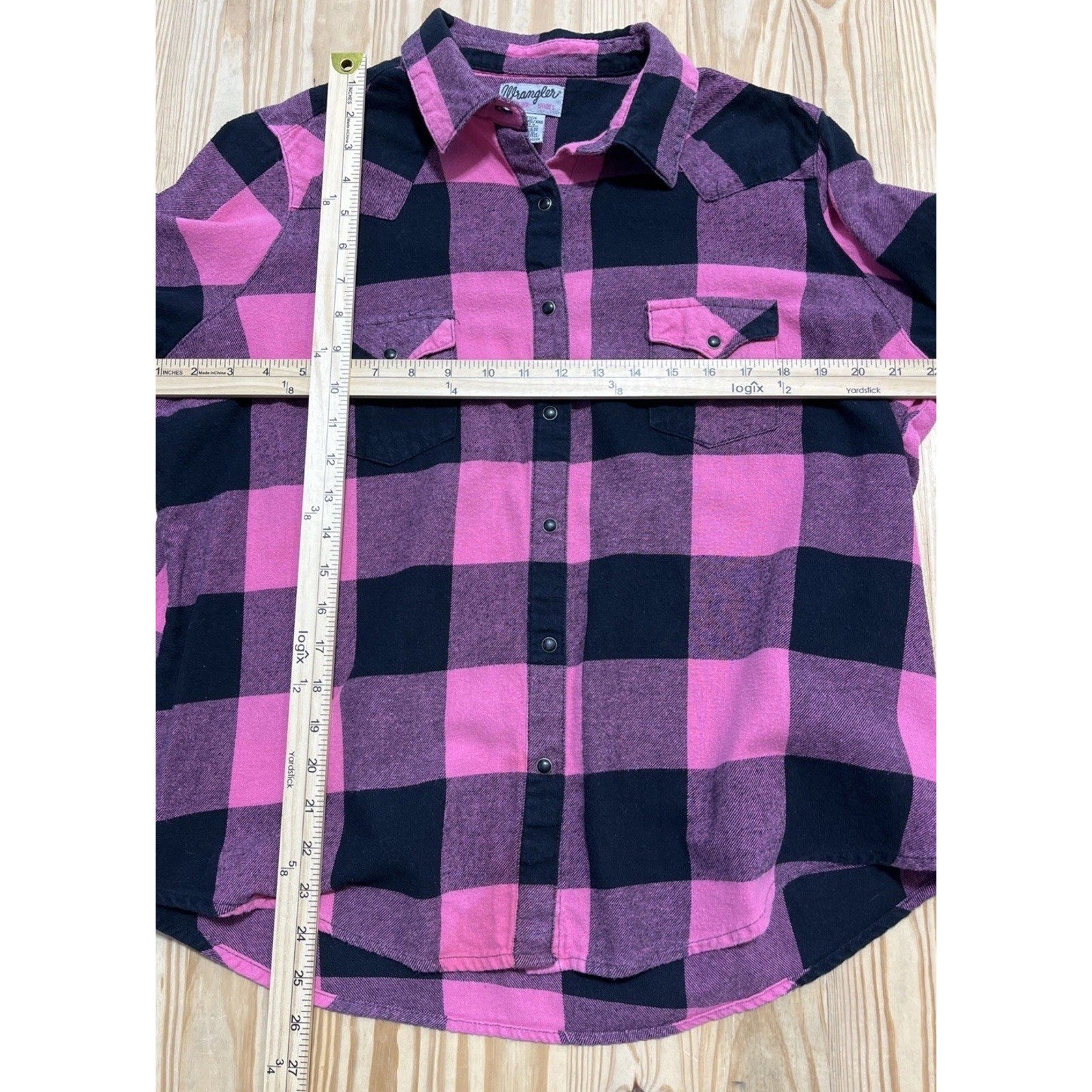 Wrangler Wrancher Western Pearl Snap Shirt XXL Long Sleeve Pink Plaid Cowgirl