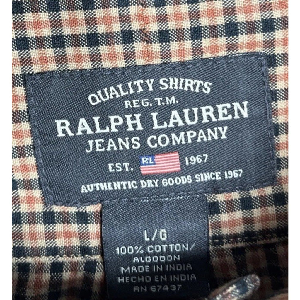 Vintage Polo Ralph Lauren Classic Flag Pocket Plaid Twill Shirt Size L