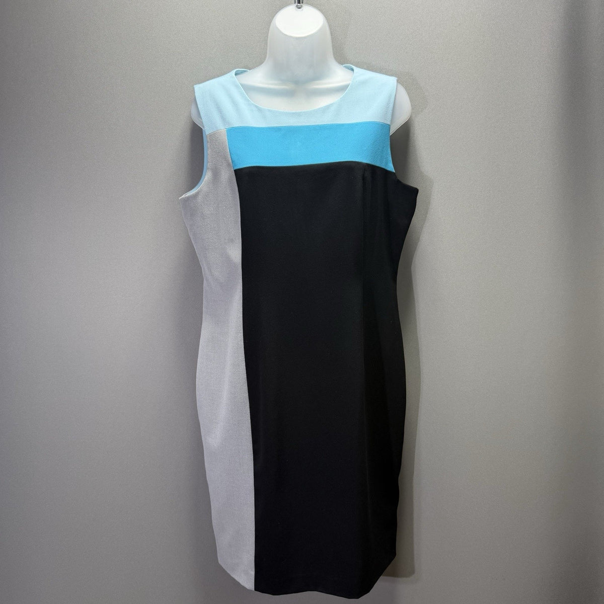 Calvin Klein Colorblock Sleeveless Sheath Dress Black Blue Gray Women’s 12