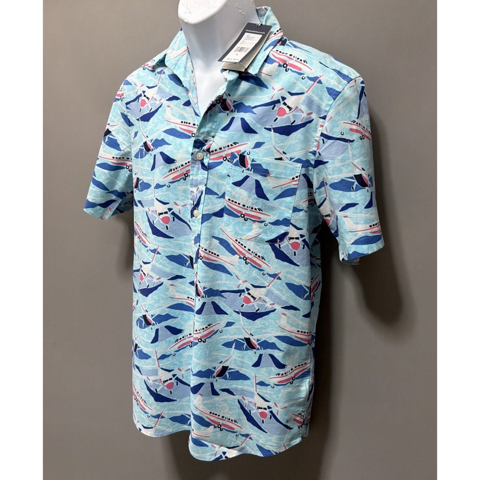 Vineyard Vines Jet Set Airplane Print Button Down Shirt Men’s Small Blue NWT