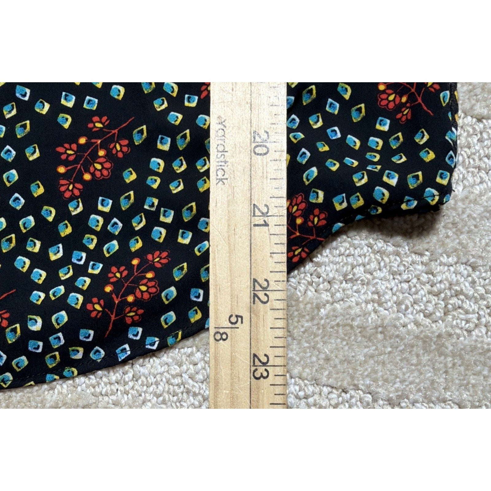 LOFT Black Red Blue Floral Long Sleeve Elastic Wrist Blouse Top Sz XS