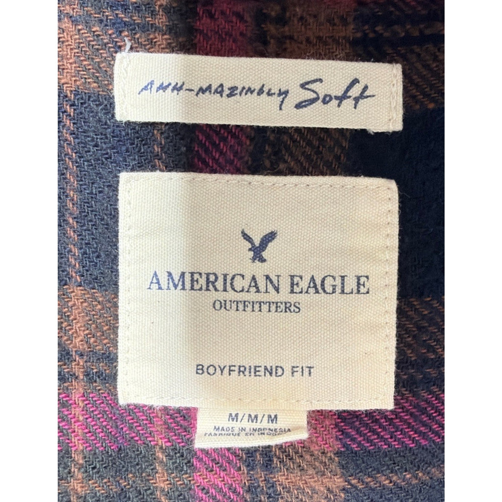 American Eagle Amazingly Soft Shirt Womens M Boyfriend Fit Button Up Plaid