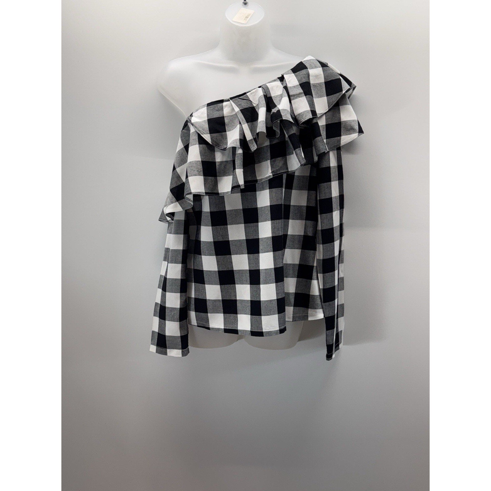For Cynthia Gingham Black and White Long Sleeve Off The Shoulder Women S NWT