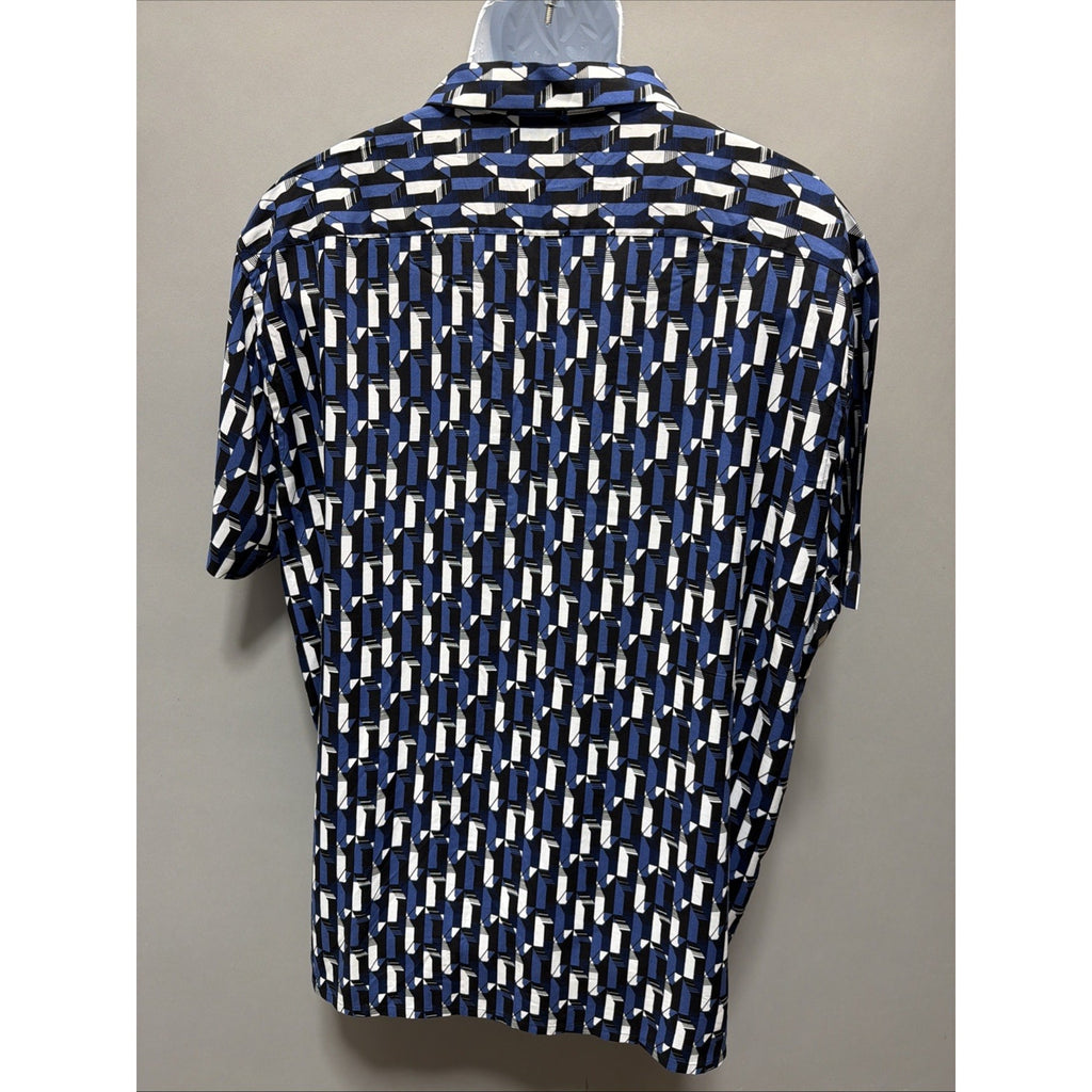 Express Rayon Short Sleeve Shirt in blue with Geometric Pattern - Size XL New
