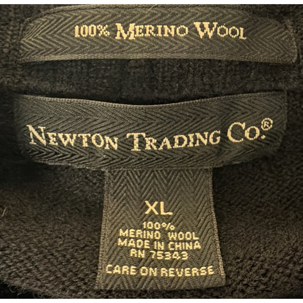 Newton Trading Co Mens XL Black 100% Merino Wool Full Zip Sweater. Flaw