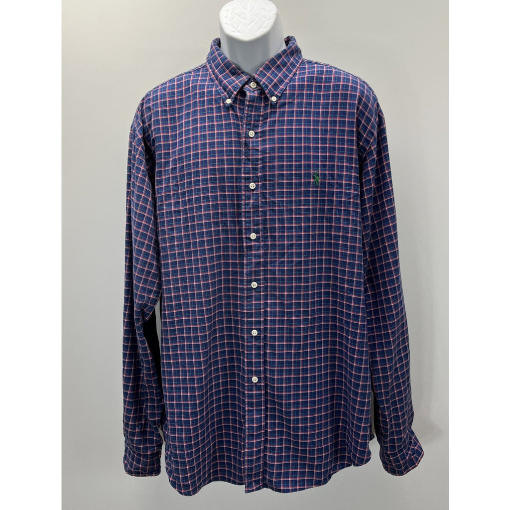 Ralph Lauren Classic Fit Blue & Red Plaid Long Sleeve Shirt Green Pony