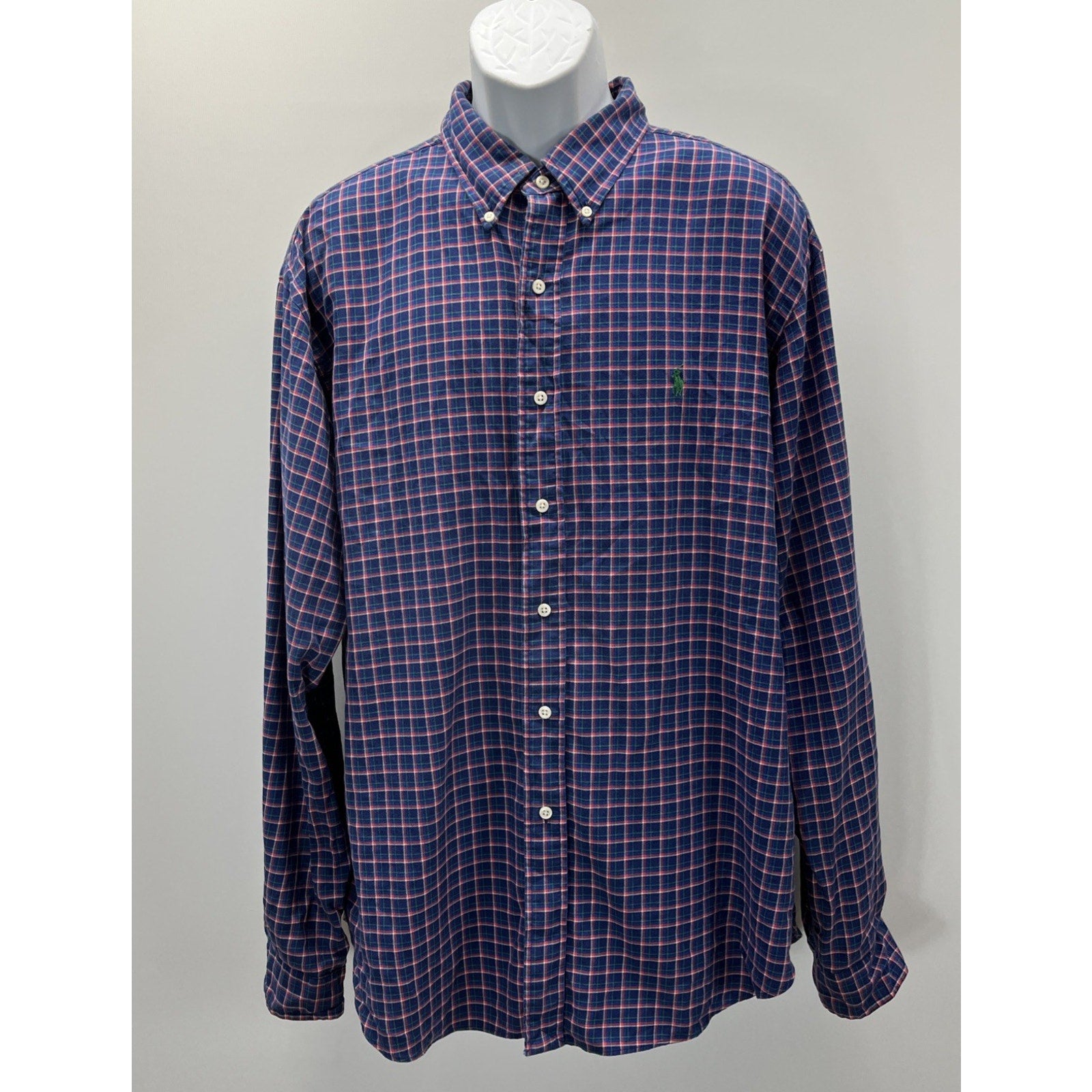 Ralph Lauren Classic Fit Blue & Red Plaid Long Sleeve Shirt Green Pony
