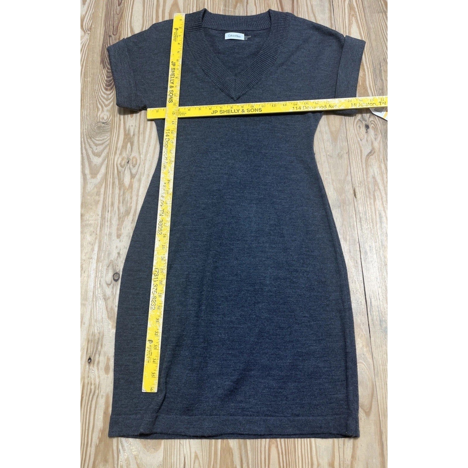 Calvin Klein Gray Merino Wool Blend Short Sleeve Sweater Dress Size S NWT