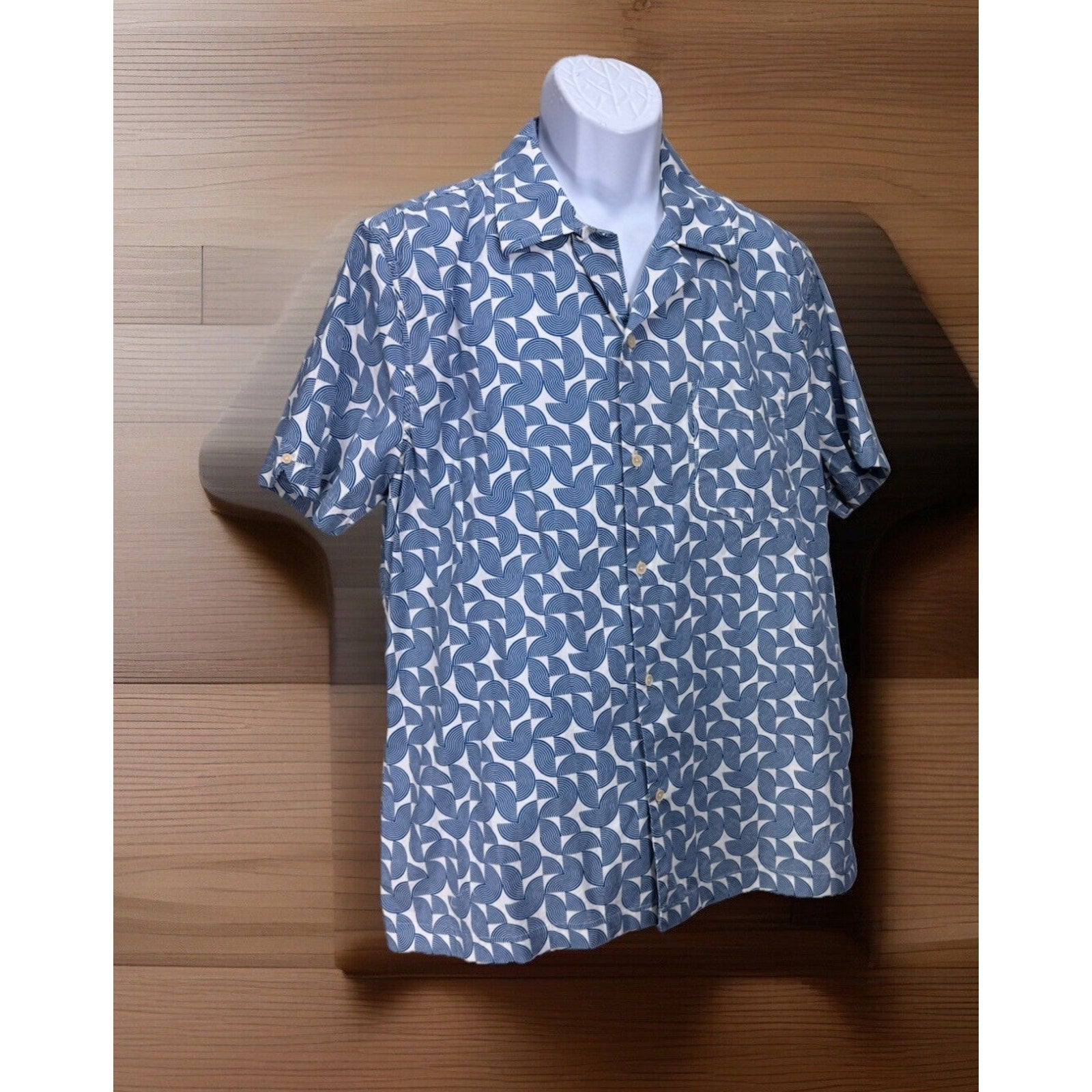 Ben Sherman men's XL Geo Block Print Shirt Button Up Short Sleeve Casual Blue