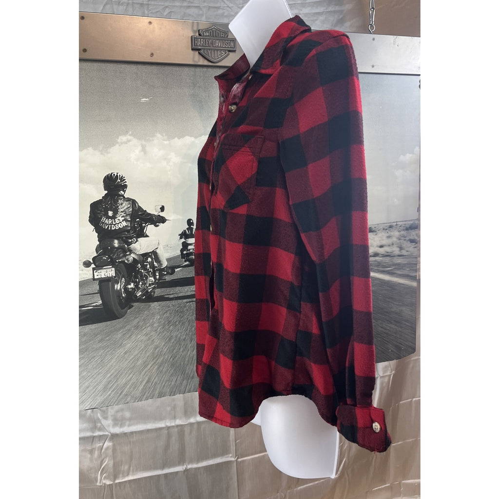 Maurices Black & Red Cabin Plaid Boyfriend Tunic Shirt~Size X-Small