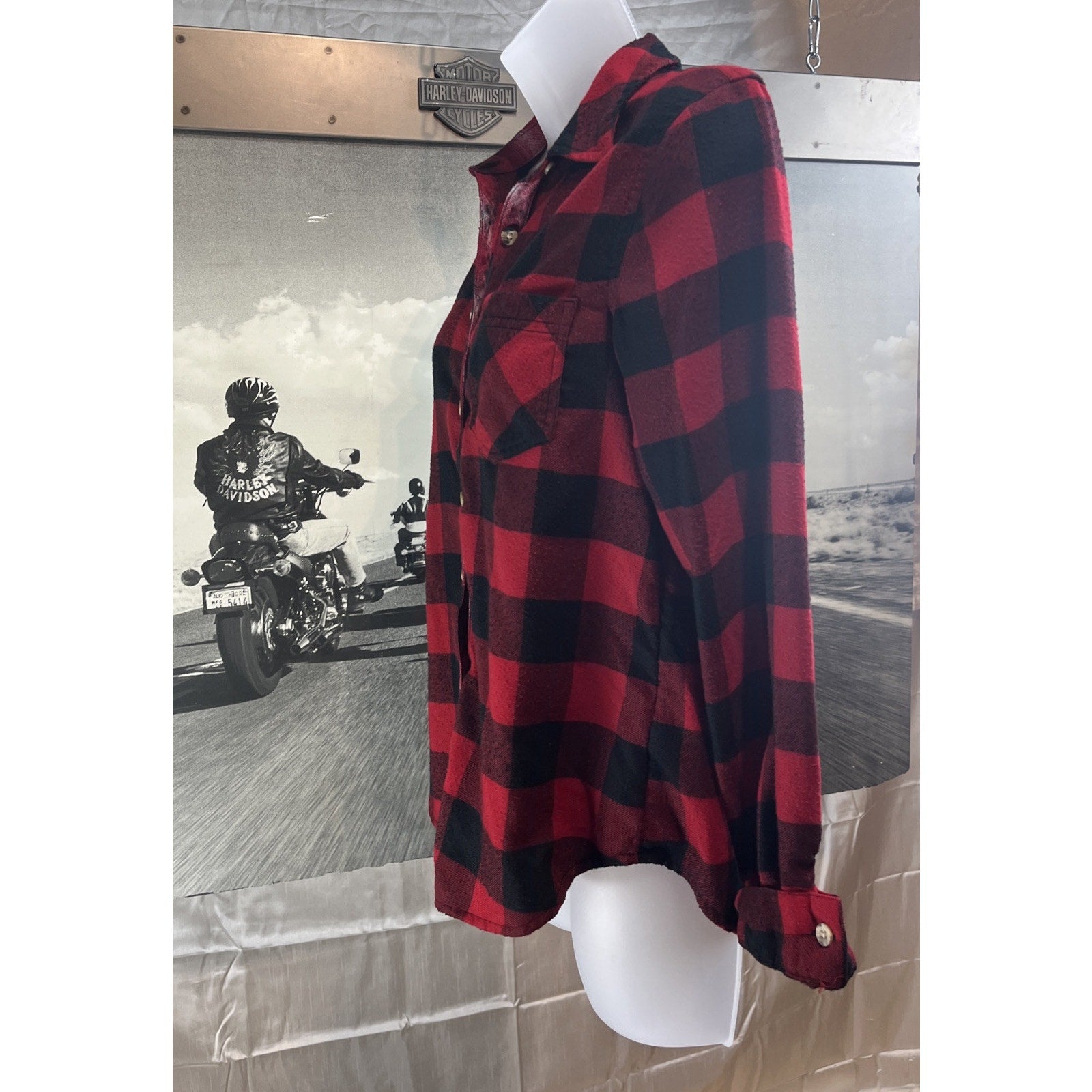 Maurices Black & Red Cabin Plaid Boyfriend Tunic Shirt~Size X-Small