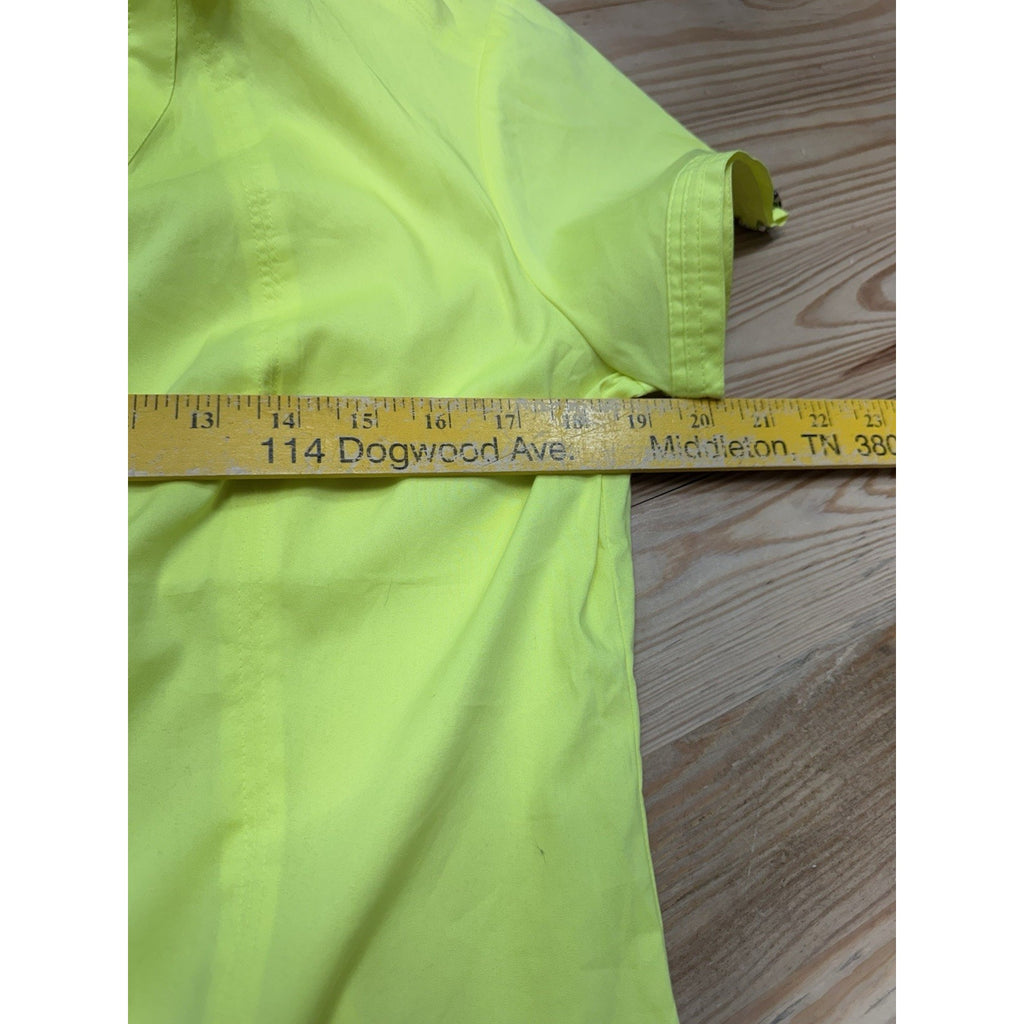 Express Yellow Sheer Hidden Button Down Shirt Short Sleeve Women’s Size L NWT