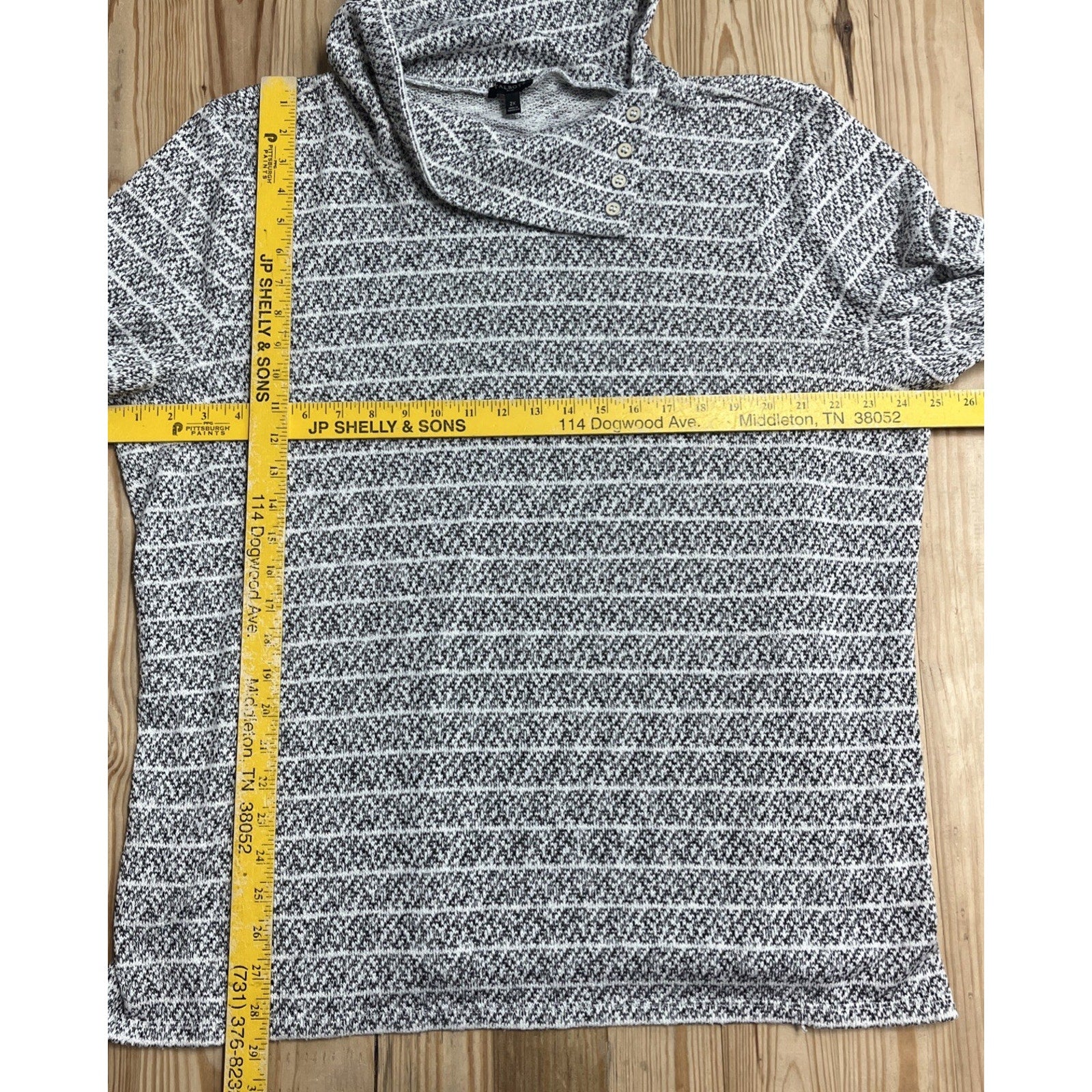 Talbots Black Cream 2X Geometric Crosshatch Pullover Sweater