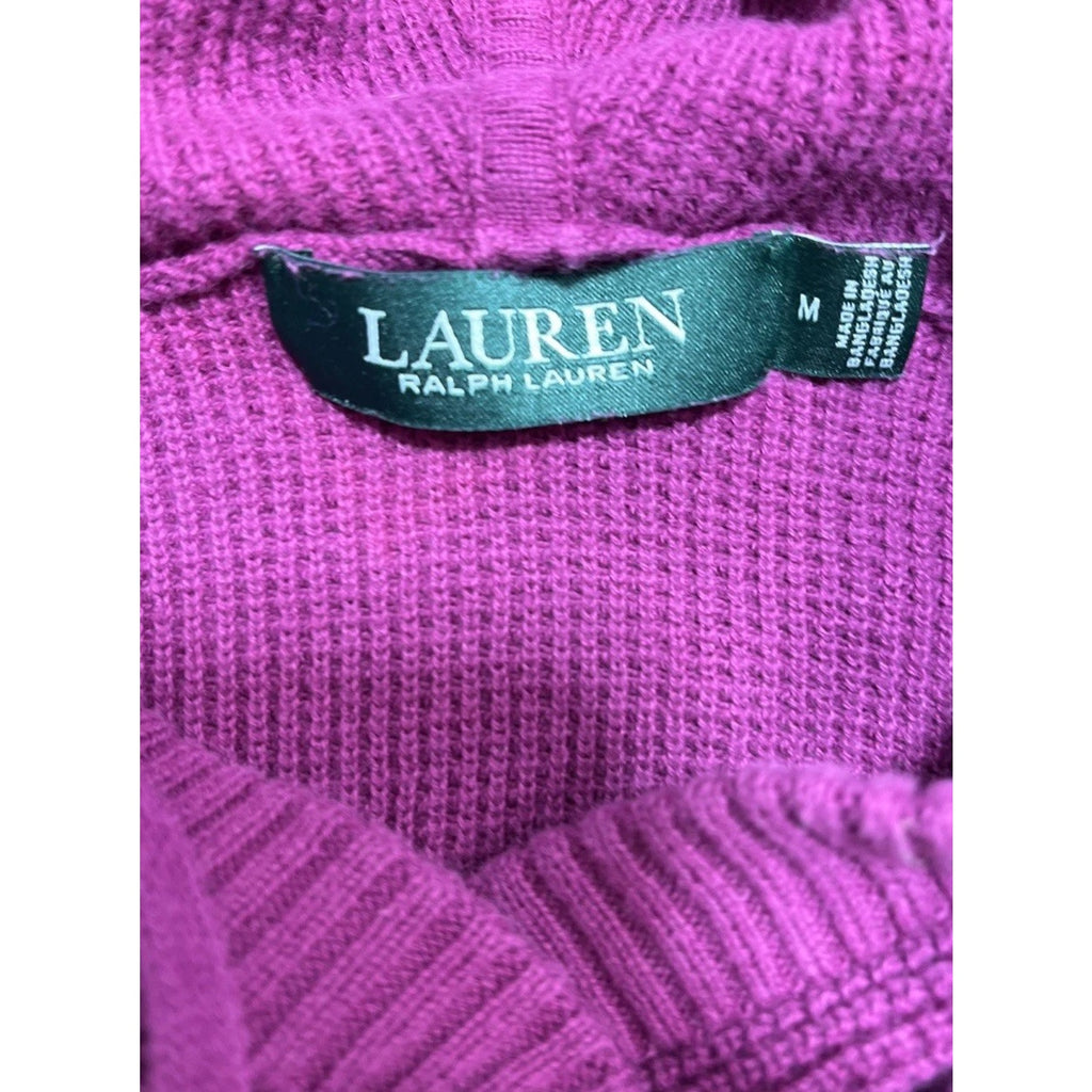 Lauren Ralph Lauren Hooded Sweater Womens Size Medium Cranberry Waffle Knit