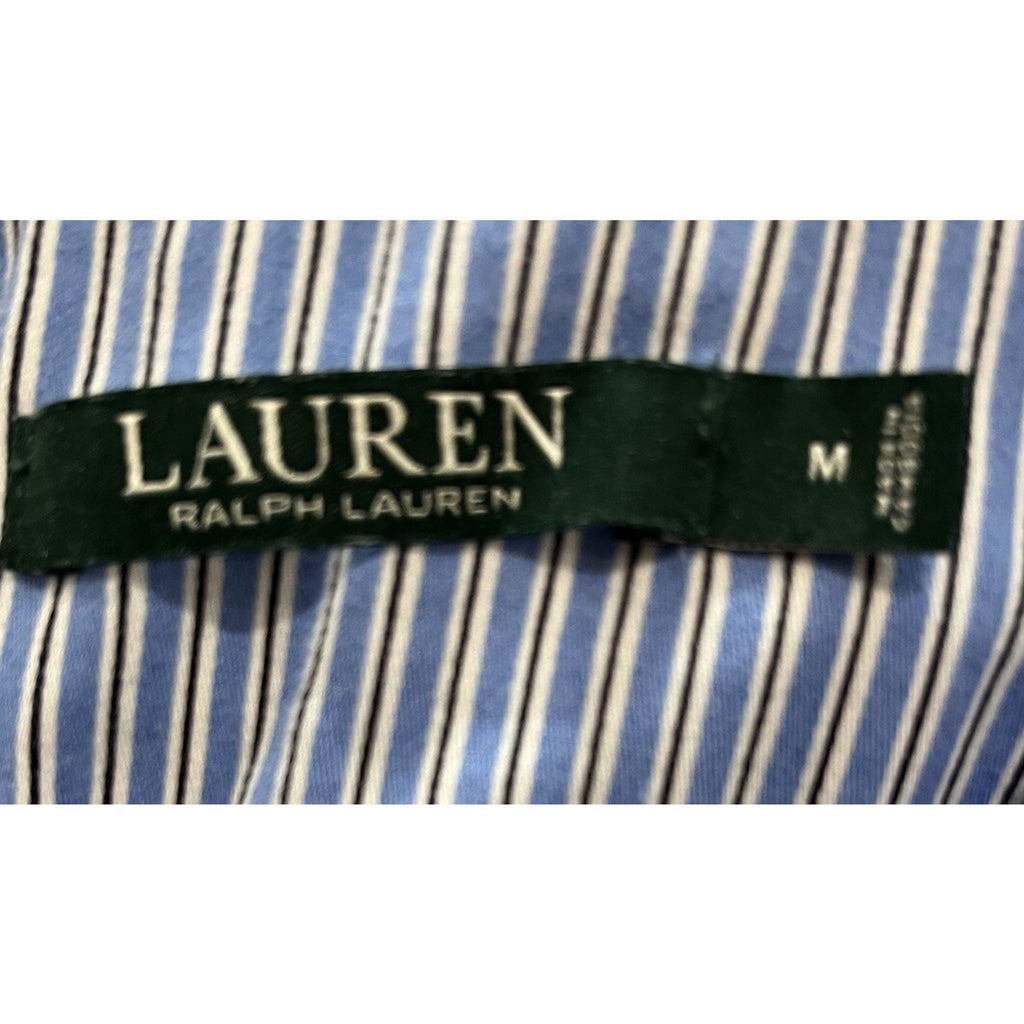 Ralph Lauren Blue Striped Men's M RLL Logo Long Sleeve Button Sleep Shirt