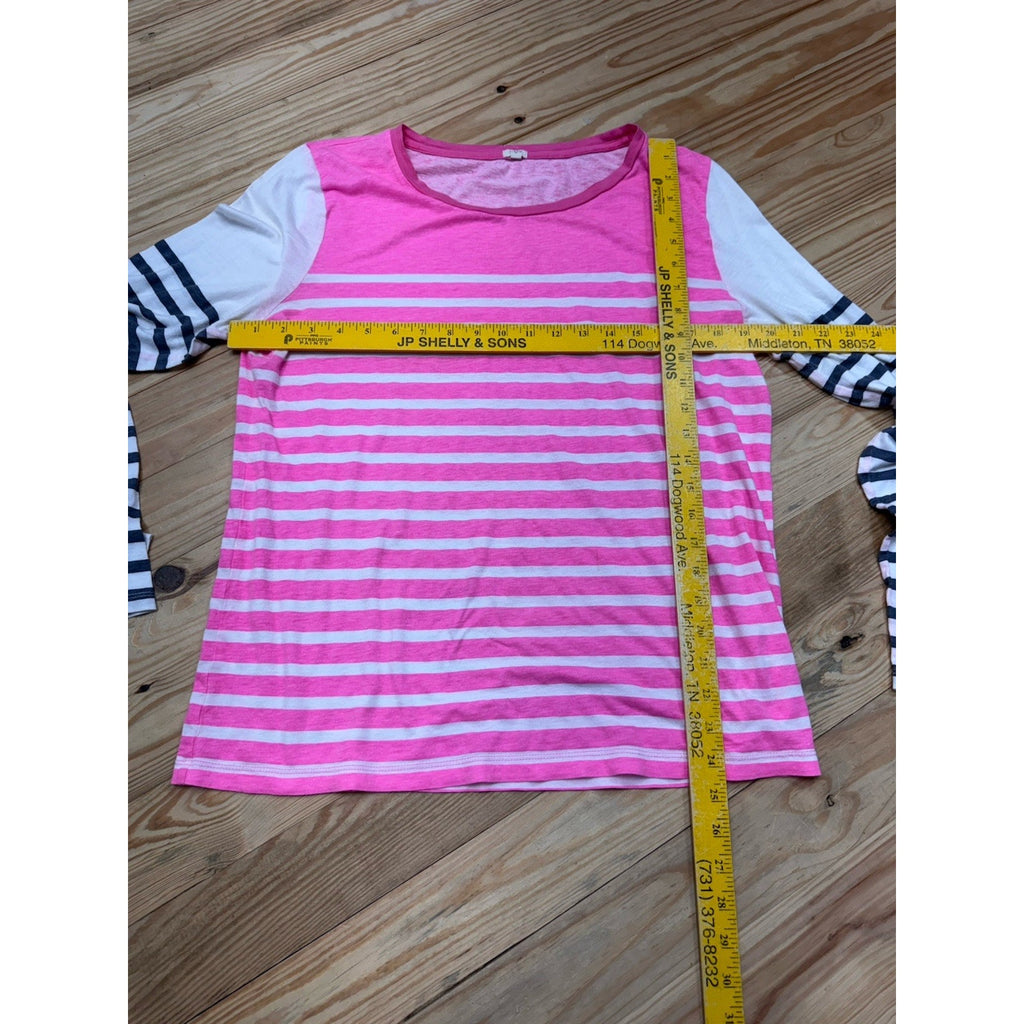 J. Crew Printed Colorblock Striped Top Pink White Blue Women’s Size XL