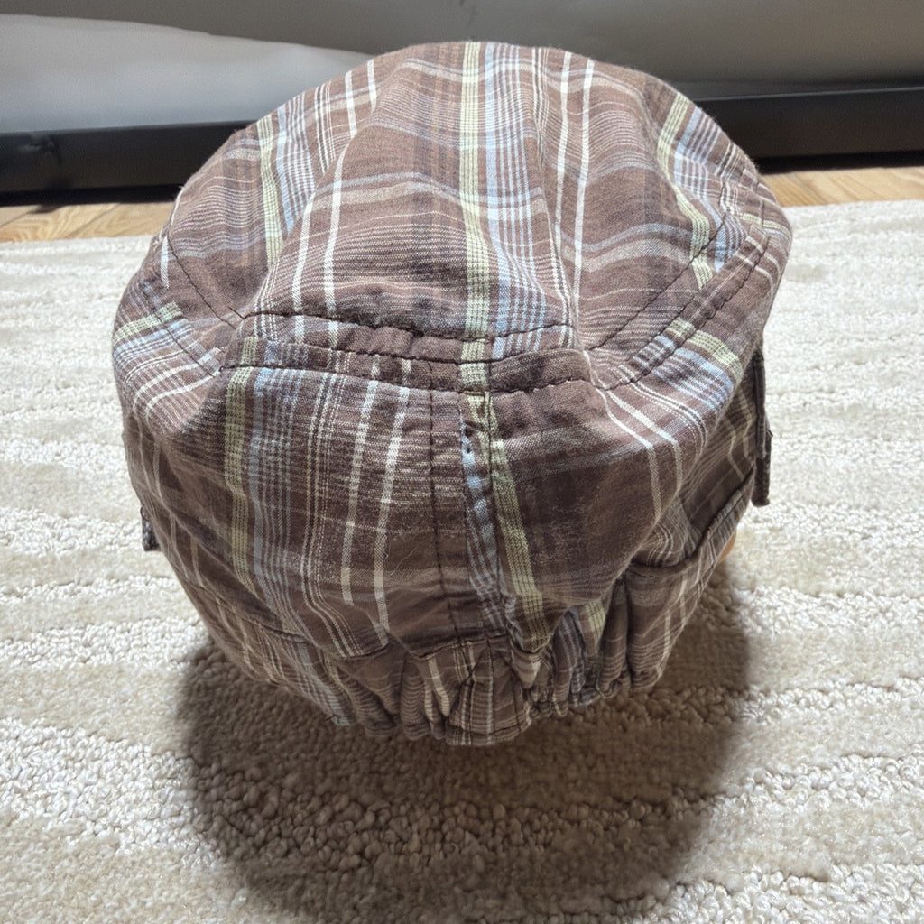 TROPICAL TRENDS Plaid Button Detail 100% Cotton Elastic Back Cap Hat One Size