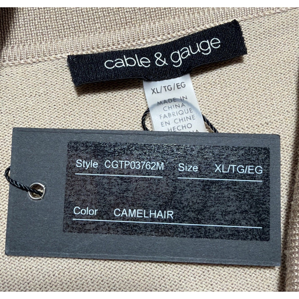 Cable & Gauge Women's XL Tan Scalloped Cowl Neck Pullover Sweater NWT