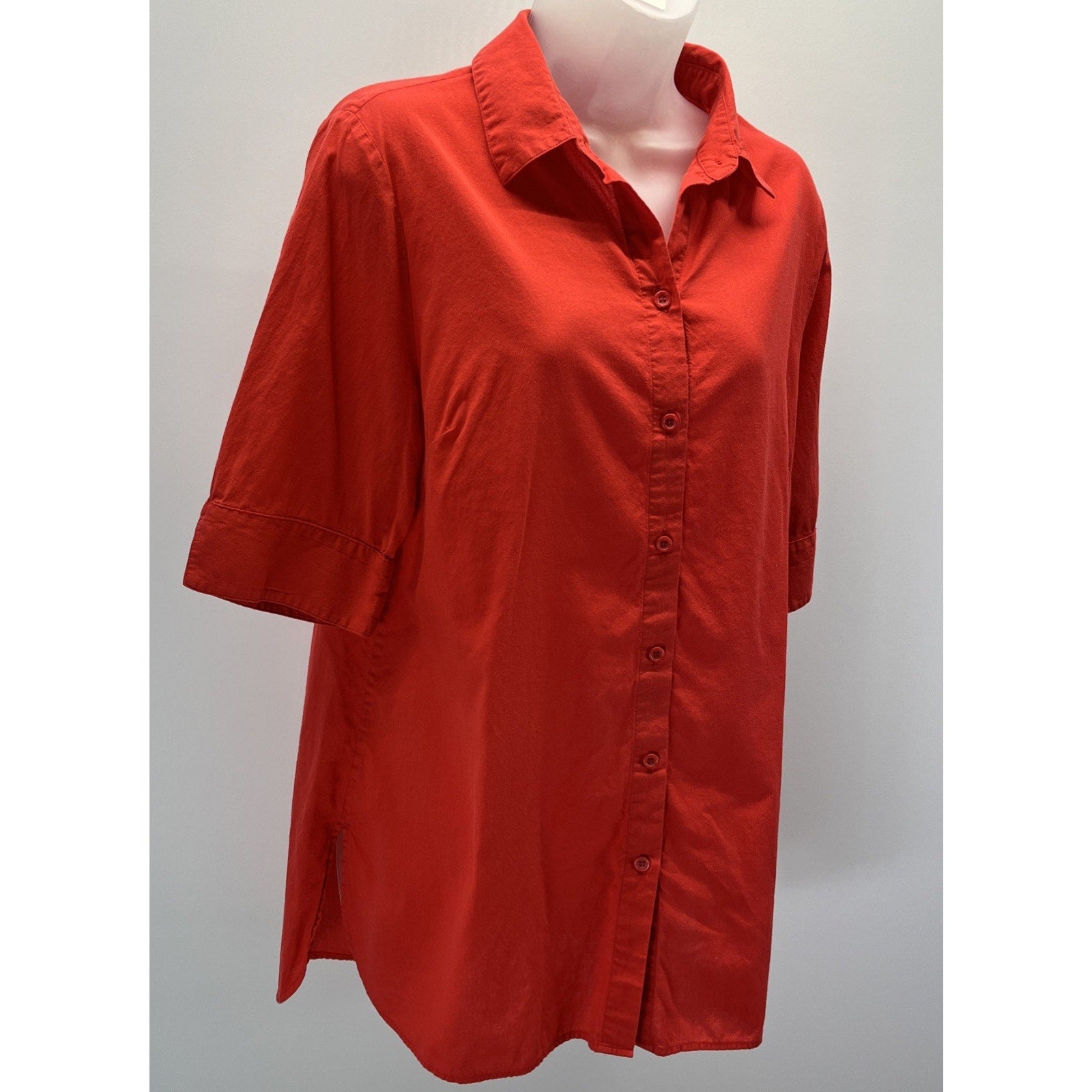Chicos 1 Stretch Button Front Tunic Shirt Womens Plus Burnt Orange
