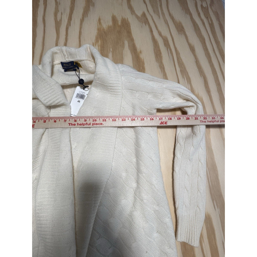 NWT Polo Ralph Lauren 100% Cashmere Cable Knit Draped Open Cardigan Sweater XS