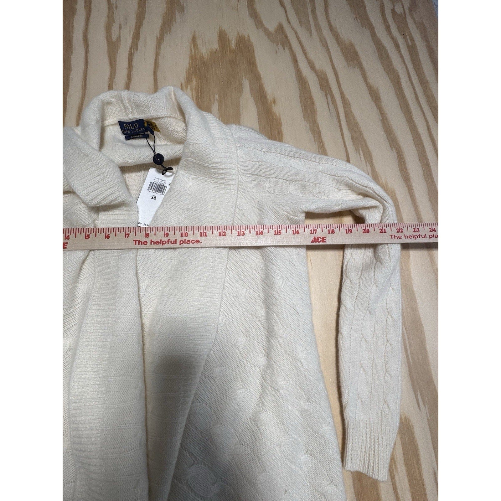 NWT Polo Ralph Lauren 100% Cashmere Cable Knit Draped Open Cardigan Sweater XS