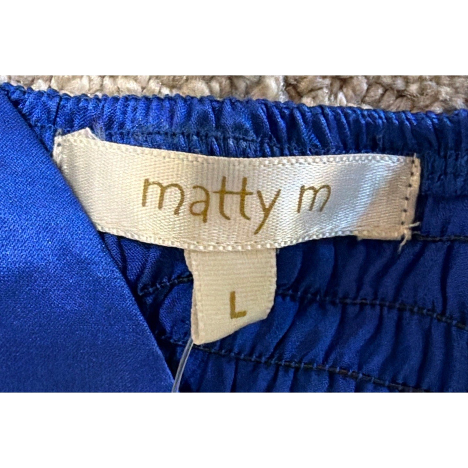 Matty M Blue V Neck 100% Silk Sleeveless Babydoll Tank Top Womens L NWT