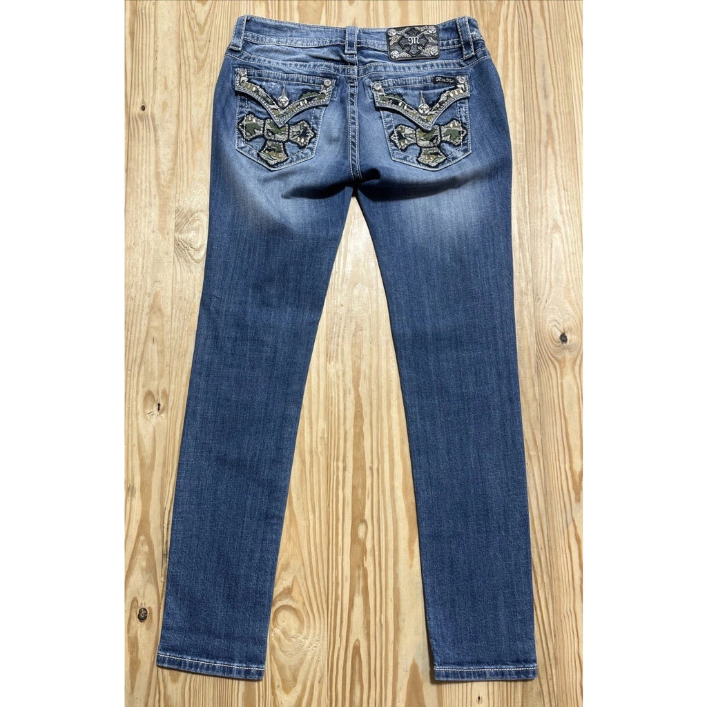 Miss Me Jeans Size 28 Womens Signature Distressed Skinny Blue Denim Sequin