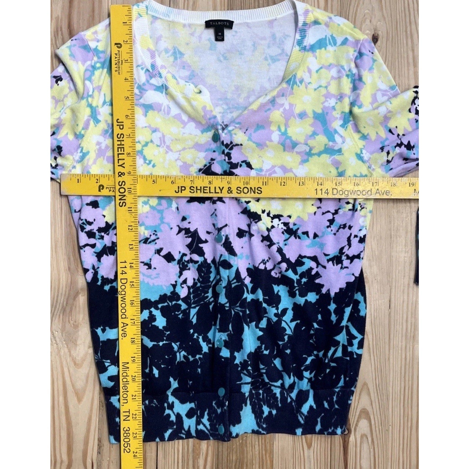 Talbots Floral Cardigan Sweater Button Up 3/4 Sleeve Cotton Rayon Size M