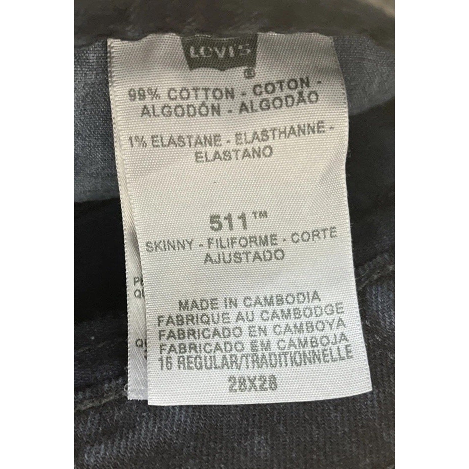 Levi's 511 Jeans Mens 28x38 Slim Fit Black Indigo Fits