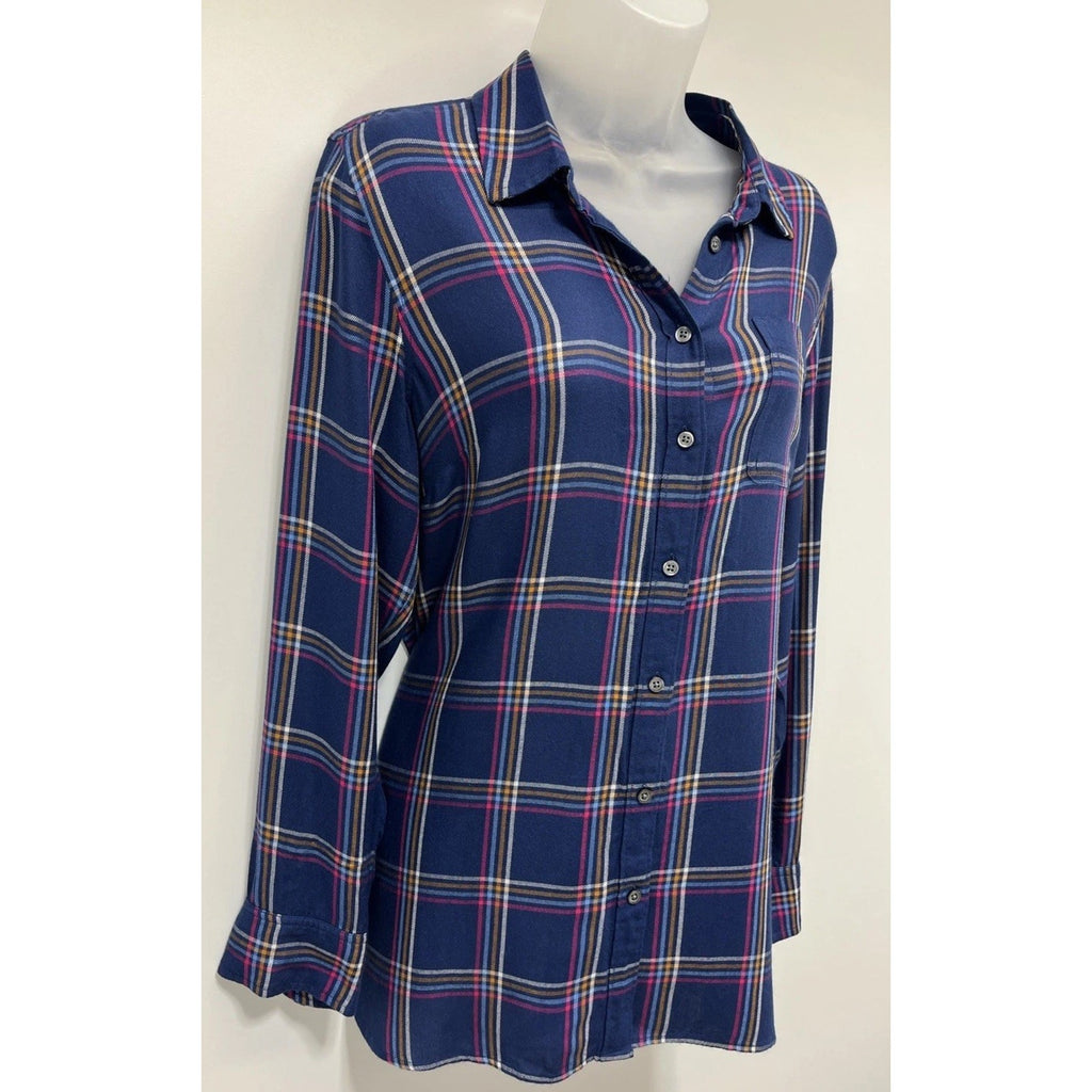 Talbots Buckingham Plaid Perfect Shirt Women's LS Longer Length Button-Down M