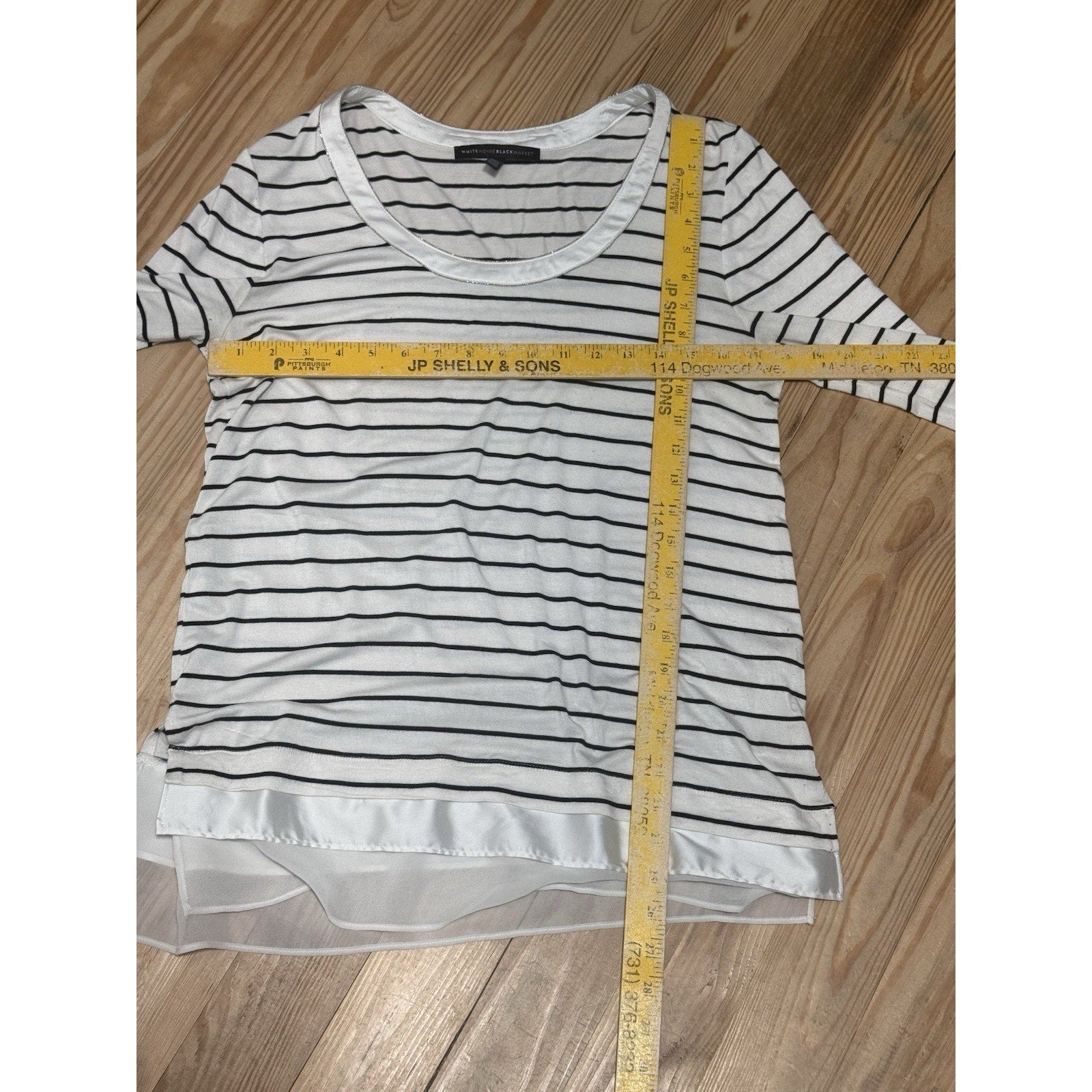 White House Black Market Tunic Top Striped Layered Stretch Beaded Women’s Size M