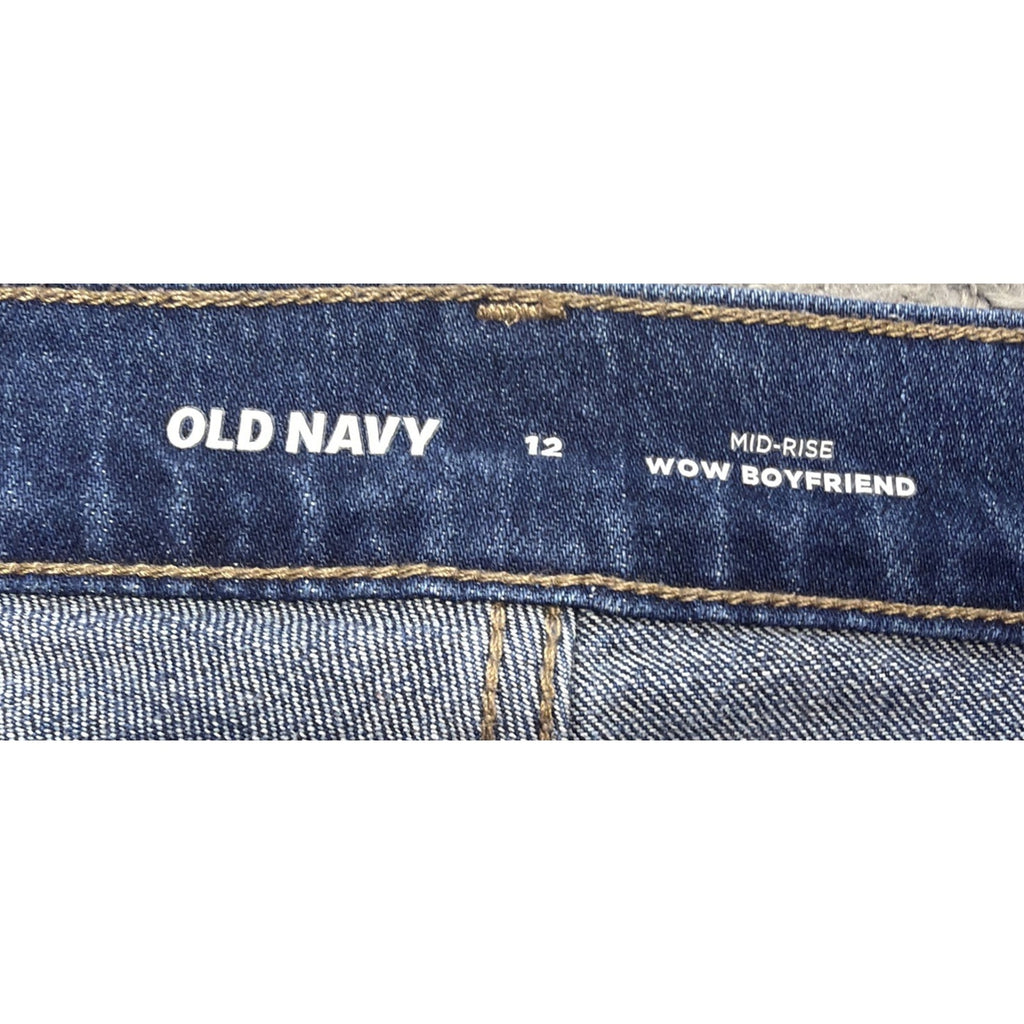Womens Old Navy Mid-Rise Wow Boyfriend Ankle Blue Denim Jeans Cotton Blend 12