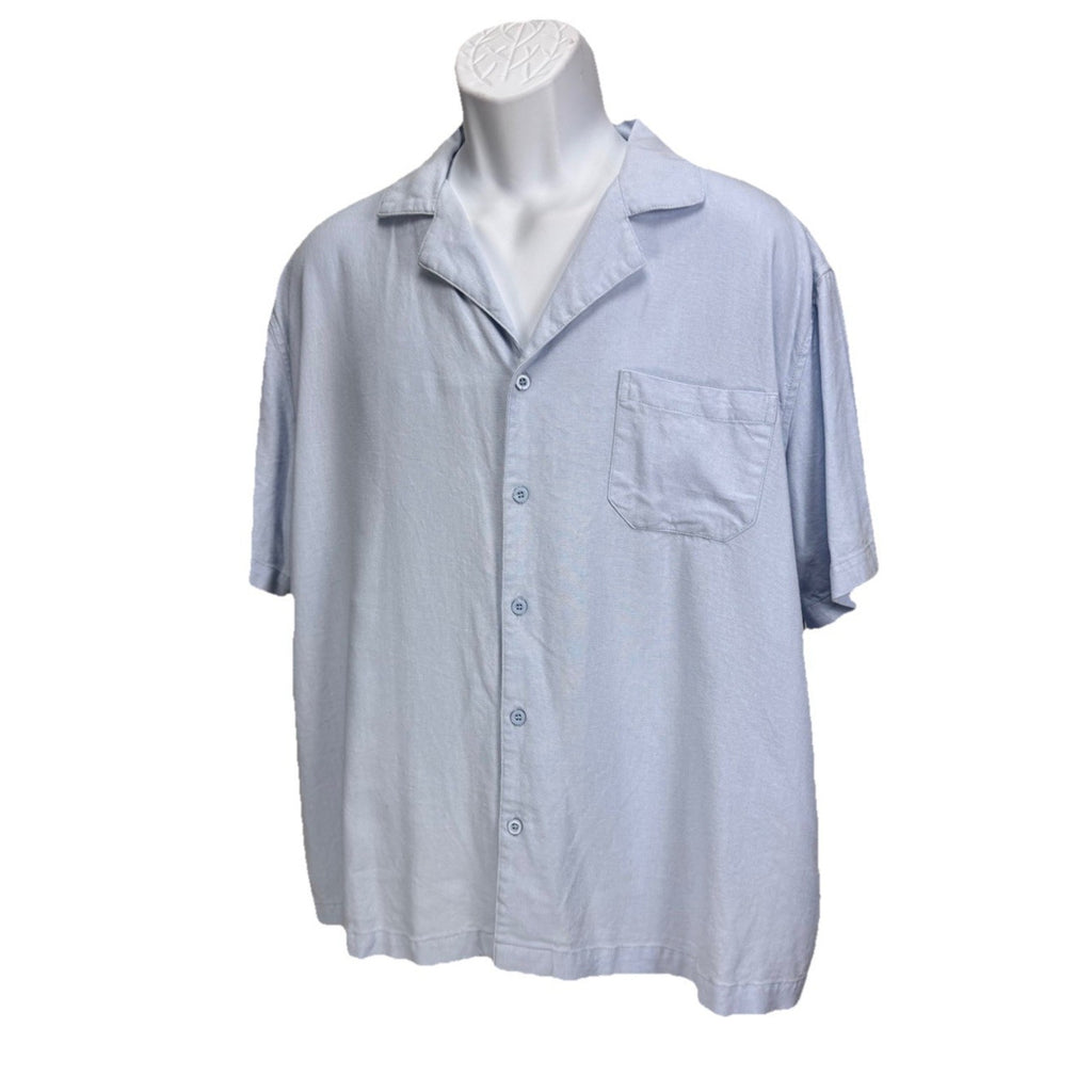 COOFANDY MEN'S BLUE SIZE XL CASUAL SHORT SLEEVE LINEN BLEND BEACH SHIRT